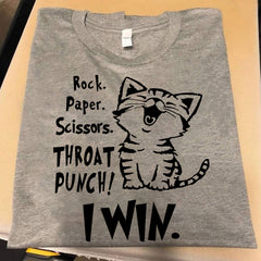 Rock paper scissors throat punch I win cat Shirt