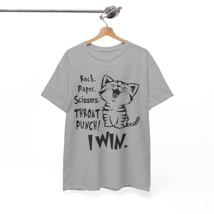 Rock paper scissors throat punch I win cat Shirt