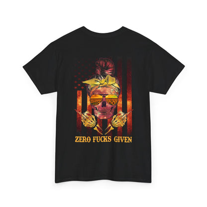 Zero Fucks Given Colorful American Flag Sunflower Sunglasses Skull Lady T- shirt