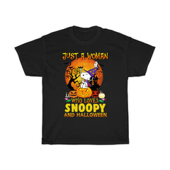 Just a woman who loves Snoopy and Halloween T-Shirt