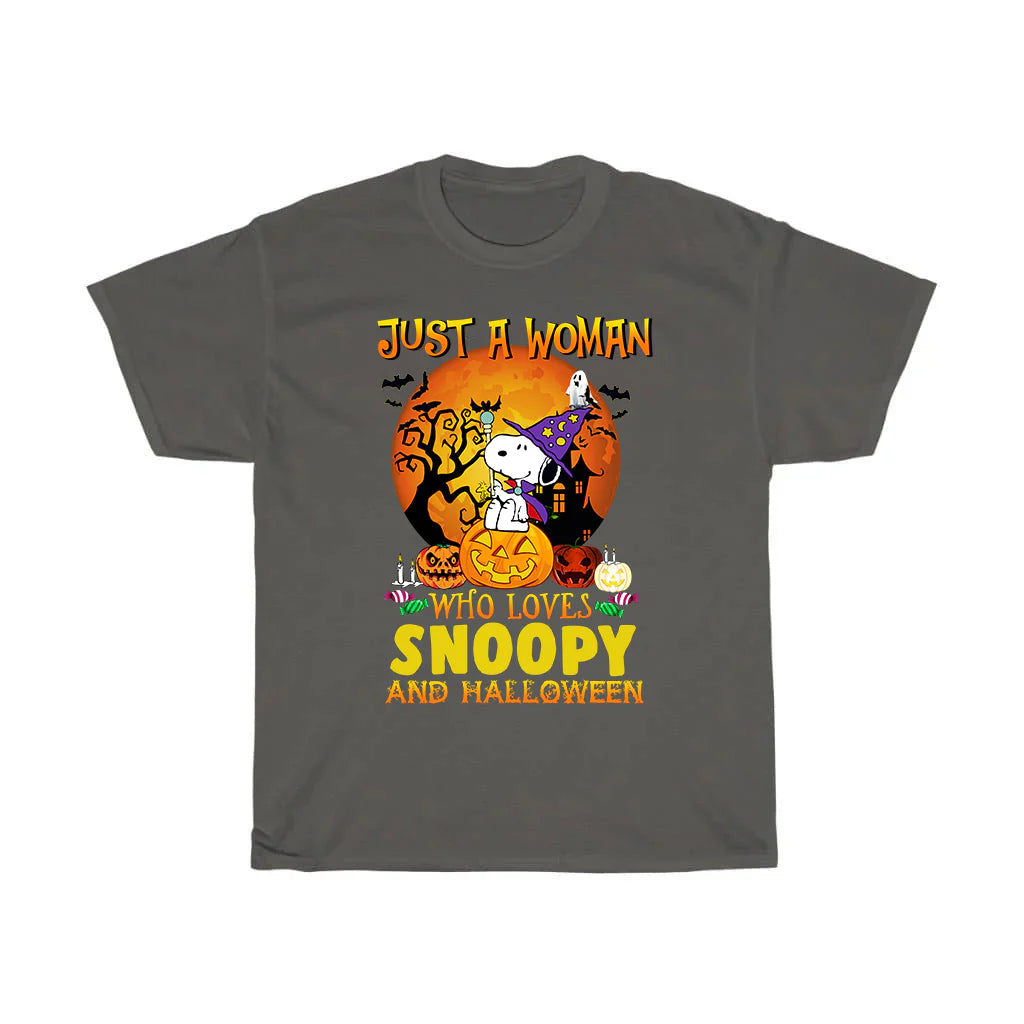 Just a woman who loves Snoopy and Halloween T-Shirt