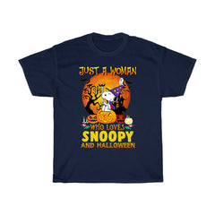 Just a woman who loves Snoopy and Halloween T-Shirt