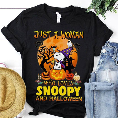 Just a woman who loves Snoopy and Halloween T Shirt