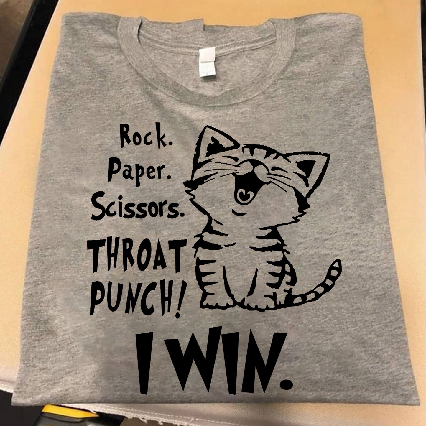 Rock paper scissors throat punch I win cat Shirt