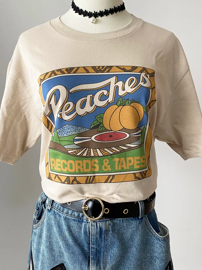 Vintage Peaches Records And Tapes Tshirt
