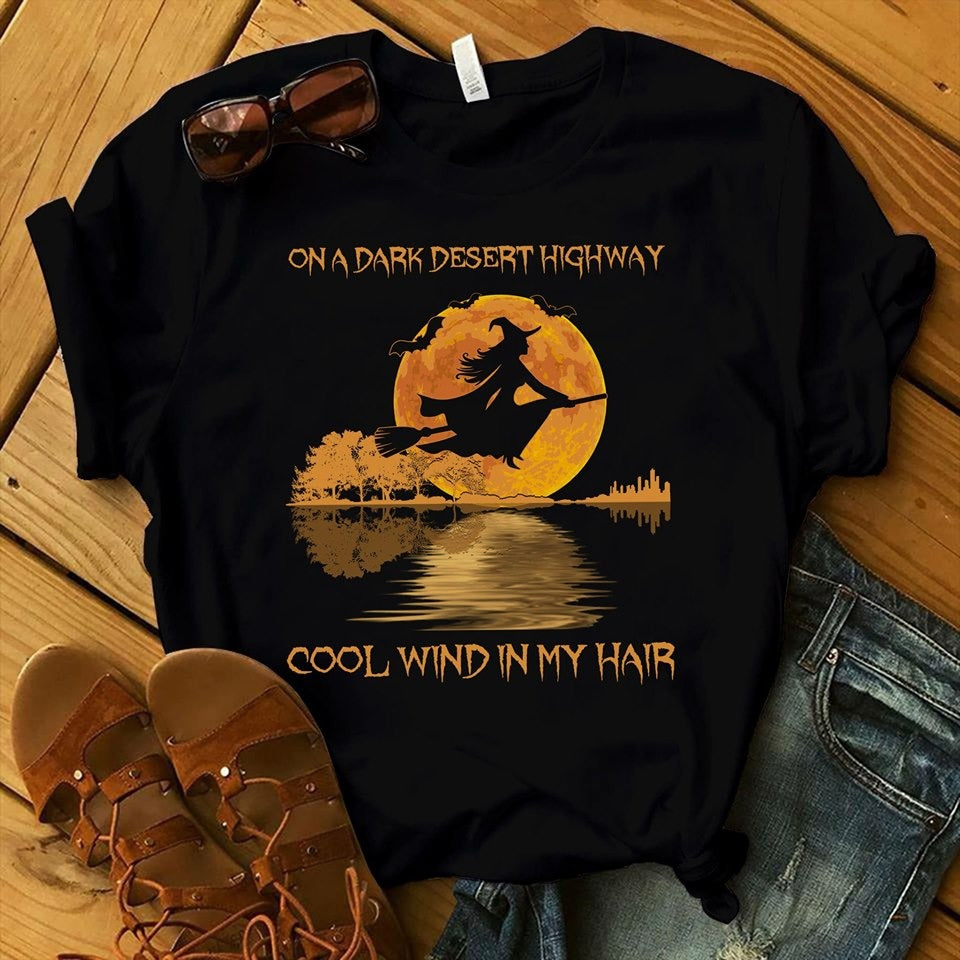 On a dark desert highway cool wing in my hair Halloween T Shirt